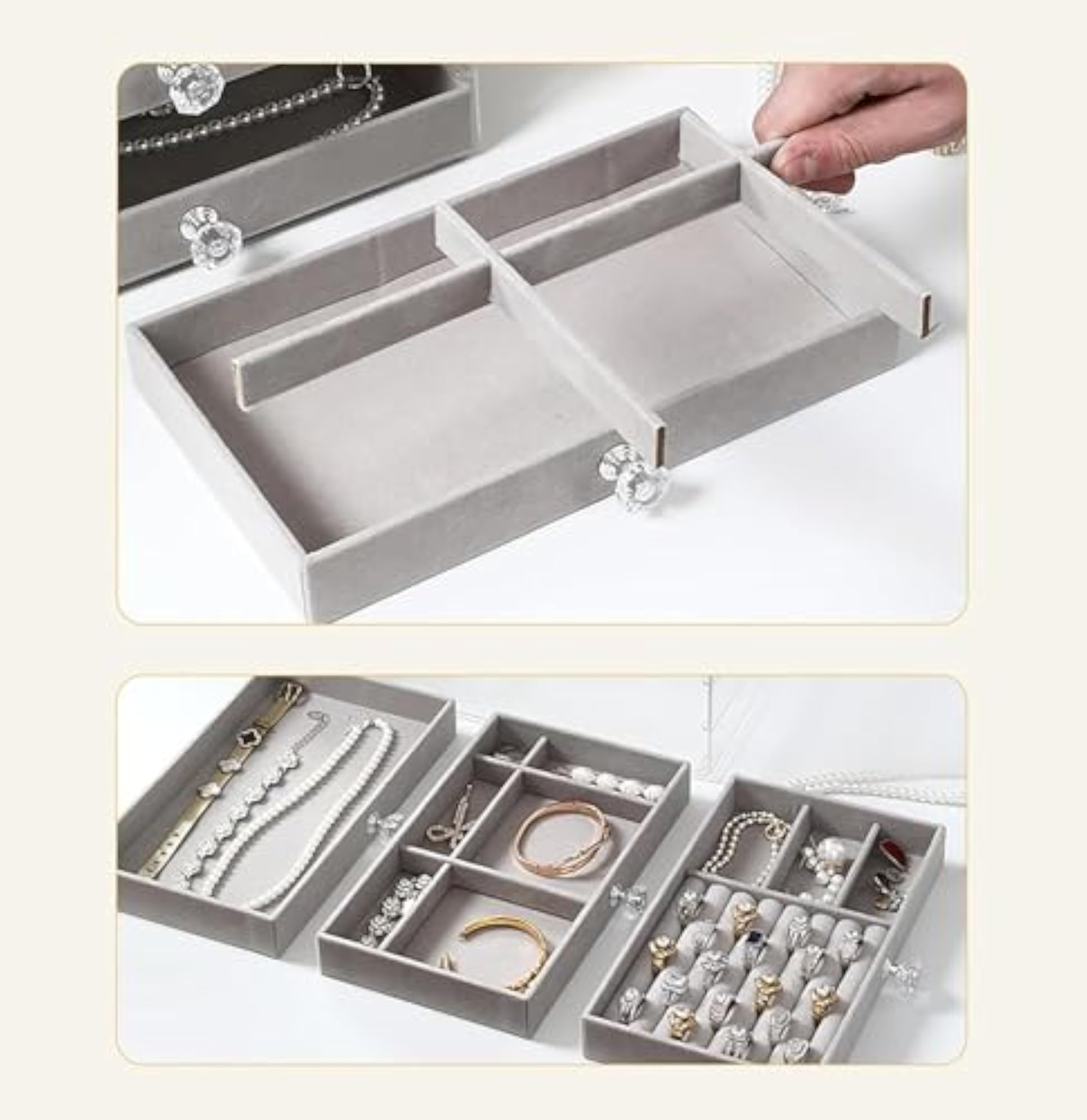 Jewellery Organiser Storage Box, Velvet Case for Necklaces